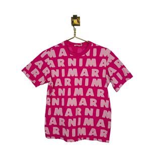 MARNI All-Over Logo Print T-Shirt in Love Potion Hot Pink Kids Sz 12